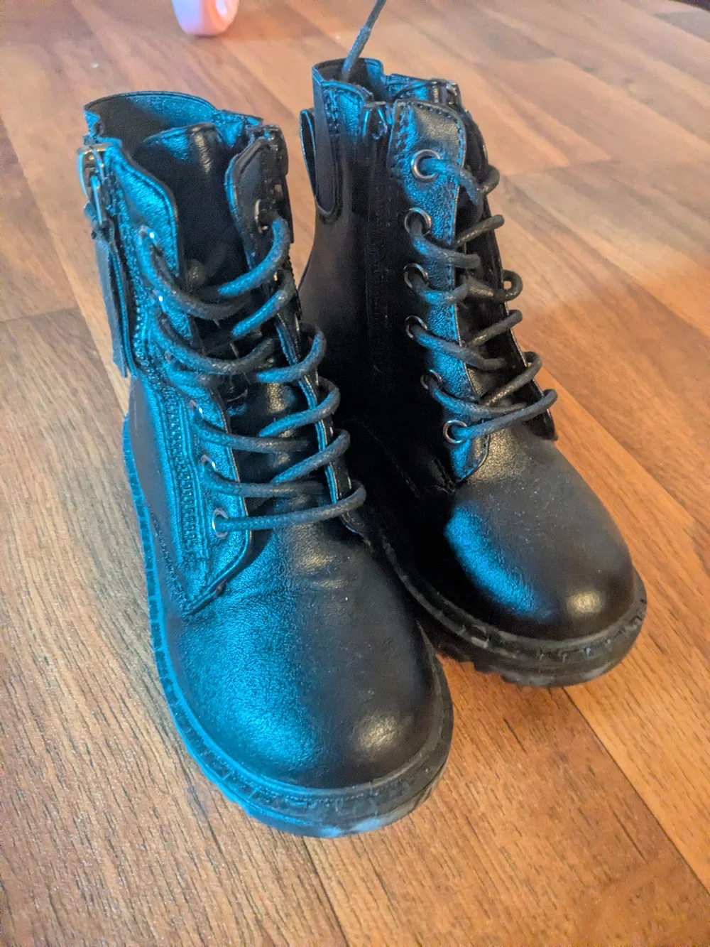 Link Kids Black Lace-Up Zip Combat Boots